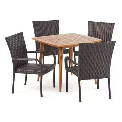 Christopher Knight Home Lagen Outdoor Acacia Wood and Wicker 5 Piece Dining Set