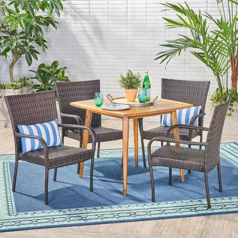 Christopher Knight Home Lagen Outdoor Acacia Wood and Wicker 5 Piece Dining Set