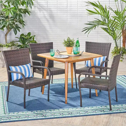 Christopher Knight Home Lagen Outdoor Acacia Wood and Wicker 5 Piece Dining Set