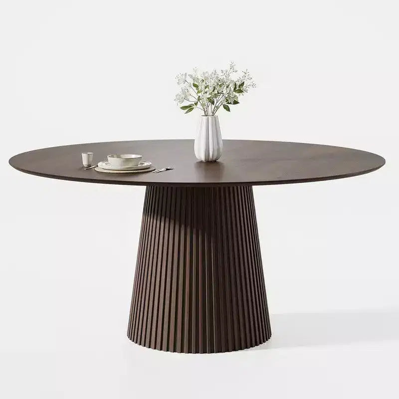 PexFix Table de salle à manger ronde 60" pour 6 personnes, table à pied central moderne avec base conique cannelée et plateau en MDF de bois pour petite cuisine, salle à manger, café Noyer