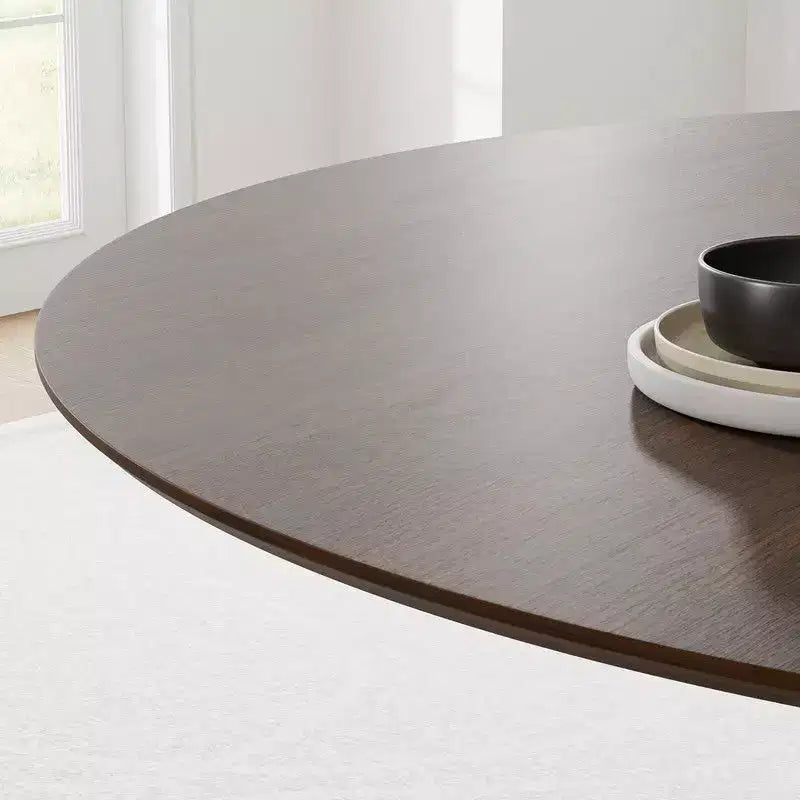 PexFix Table de salle à manger ronde 60" pour 6 personnes, table à pied central moderne avec base conique cannelée et plateau en MDF de bois pour petite cuisine, salle à manger, café Noyer