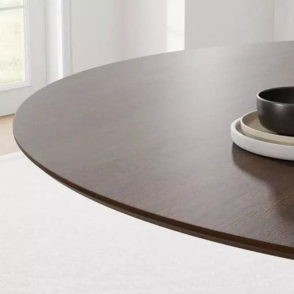 PexFix Table de salle à manger ronde 60" pour 6 personnes, table à pied central moderne avec base conique cannelée et plateau en MDF de bois pour petite cuisine, salle à manger, café Noyer