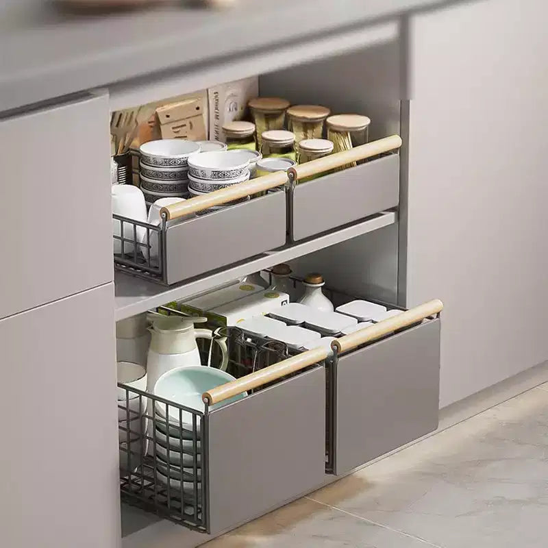 Kitchen Drawer Organizer, Metal Extendable Telescopic Pull-Out Cabinet Shelf - No Drilling Under Sink Organiser