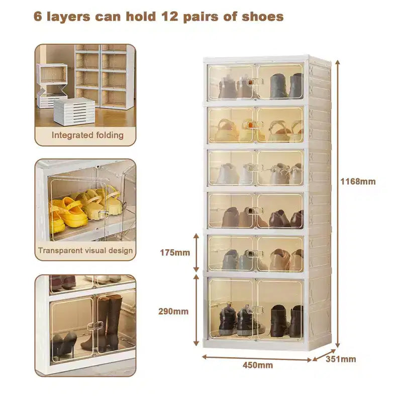 Boîte de rangement pliable GustoWave pour chaussures, armoires à chaussures empilables en plastique avec portes magnétiques, étagère à chaussures pour le salon