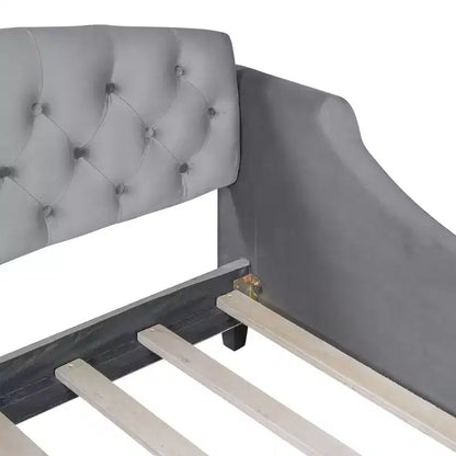 Lit de repos incurvé en velours moderne Merax avec dossier capitonné