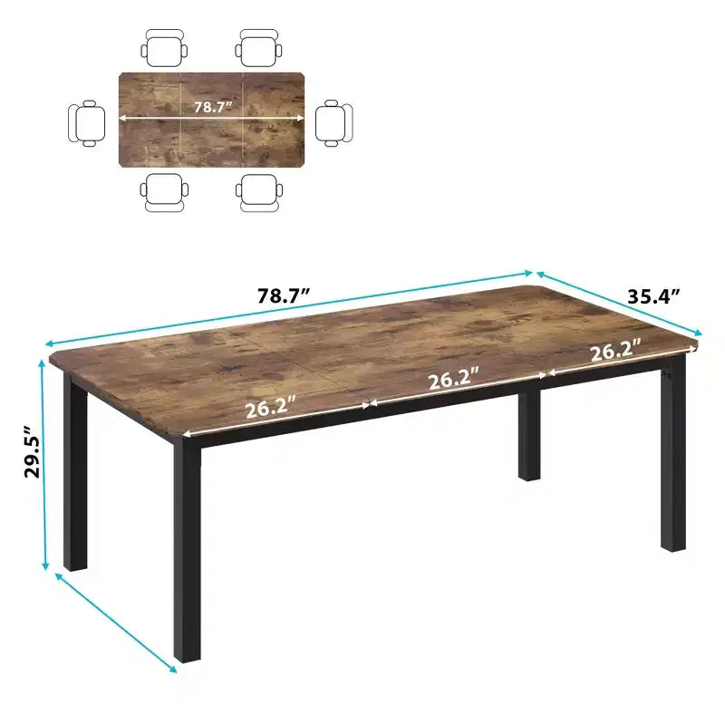 78.7 Inch Long Kitchen Table for 6-8, Large Rectangular Dinner Tables, Industrial Indoor Restaurant Tables with Sturdy Metal Frame(Only Table)