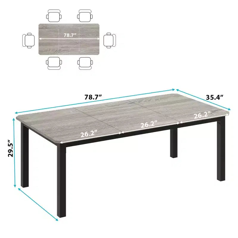 78.7 Inch Long Kitchen Table for 6-8, Large Rectangular Dinner Tables, Industrial Indoor Restaurant Tables with Sturdy Metal Frame(Only Table)