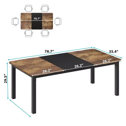 78.7 Inch Long Kitchen Table for 6-8, Large Rectangular Dinner Tables, Industrial Indoor Restaurant Tables with Sturdy Metal Frame(Only Table)