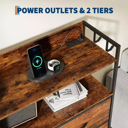55 Storage Cabinet Dresser with 8+3 Fabric Drawers, 4 Side Pockets, LED Lights & Charging Station for Bedroom