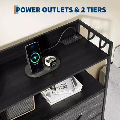 55 Storage Cabinet Dresser with 8+3 Fabric Drawers, 4 Side Pockets, LED Lights & Charging Station for Bedroom