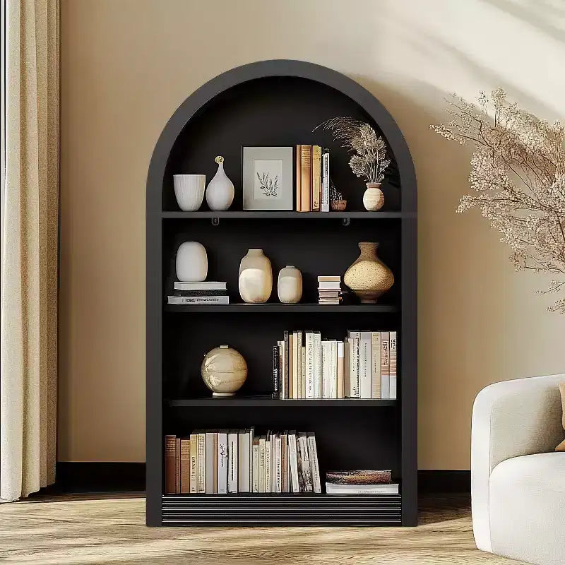 Vatros Small Black Bookcase Arched Bookshelf
