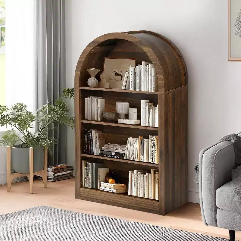 Vatros Small Black Bookcase Arched Bookshelf