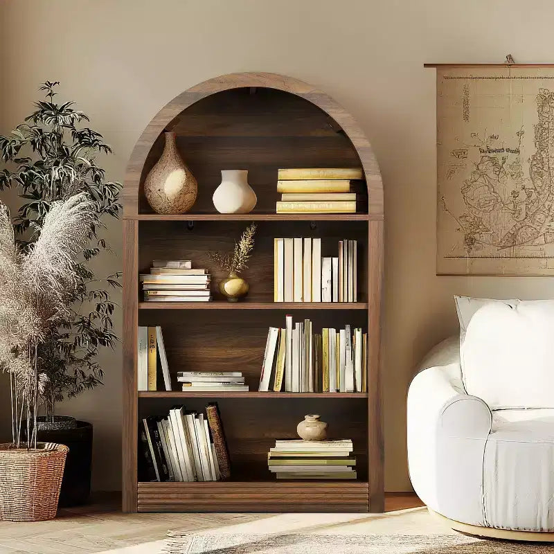 Vatros Small Black Bookcase Arched Bookshelf