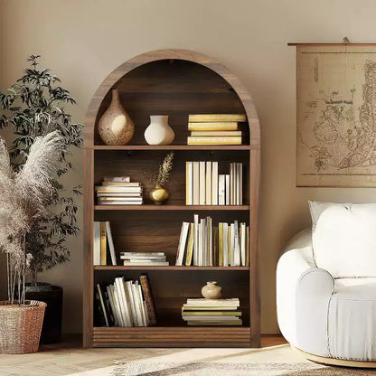 Vatros Small Black Bookcase Arched Bookshelf