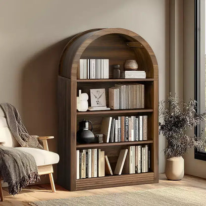Vatros Small Black Bookcase Arched Bookshelf