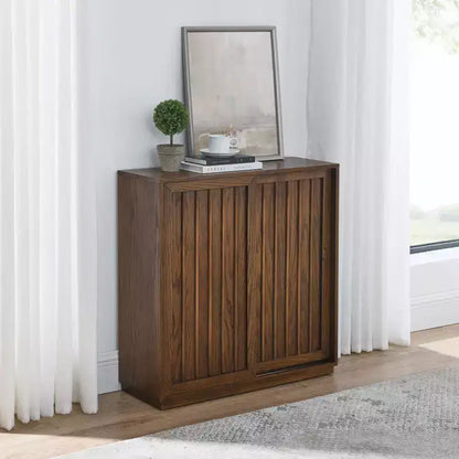 Okak Mid Century Storage Cabinet Sideboard Cabinet with 2 Sliding Doors, Kitchen Cabinet for Living Room, Kitchen, Dining, Entryway, Walnut