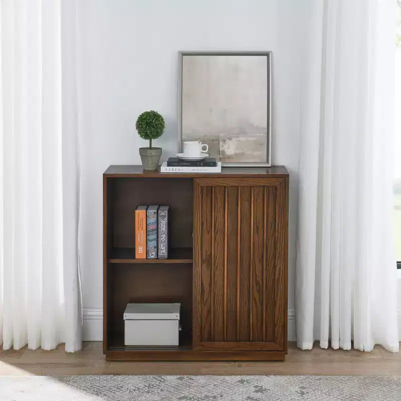 Okak Mid Century Storage Cabinet Sideboard Cabinet with 2 Sliding Doors, Kitchen Cabinet for Living Room, Kitchen, Dining, Entryway, Walnut