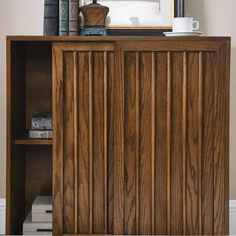 Okak Mid Century Storage Cabinet Sideboard Cabinet with 2 Sliding Doors, Kitchen Cabinet for Living Room, Kitchen, Dining, Entryway, Walnut