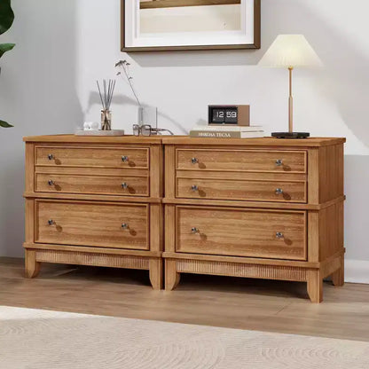 Table de chevet GDFStudio Bellic rustique en bois à 3 tiroirs (lot de 2)