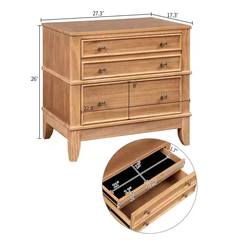 Table de chevet GDFStudio Bellic rustique en bois à 3 tiroirs (lot de 2)