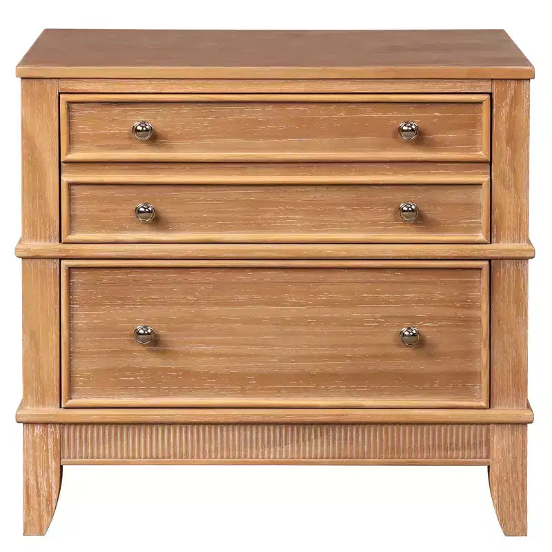 Table de chevet GDFStudio Bellic rustique en bois à 3 tiroirs (lot de 2)
