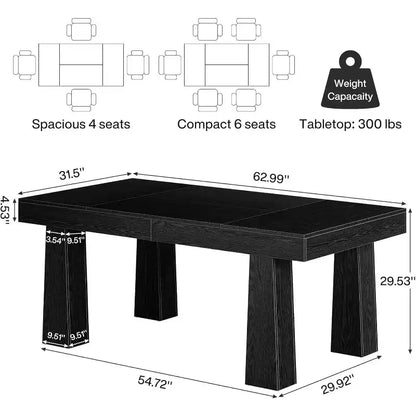 Table de salle à manger Lantine 63'', table à dîner de cuisine rectangulaire moderne avec pieds coniques robustes pour salle à manger, café, restaurant