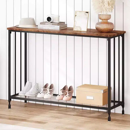 Coolmee 41.5 inch Industrial Console Table, Narrow Entryway Table with Glass Shelf and Metal Frame, Behind Couch Table for Hallway, Living Room