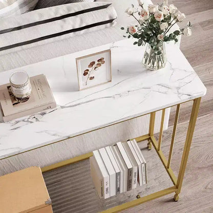Coolmee 41.5 inch Industrial Console Table, Narrow Entryway Table with Glass Shelf and Metal Frame, Behind Couch Table for Hallway, Living Room