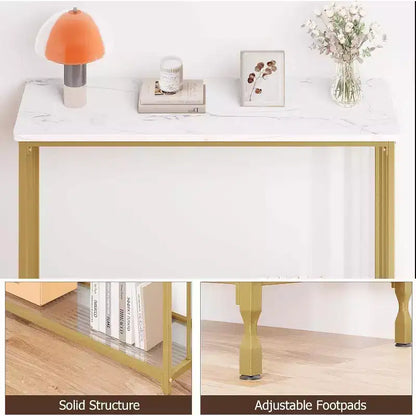 Coolmee 41.5 inch Industrial Console Table, Narrow Entryway Table with Glass Shelf and Metal Frame, Behind Couch Table for Hallway, Living Room
