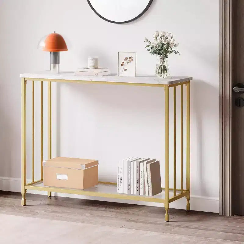 Coolmee 41.5 inch Industrial Console Table, Narrow Entryway Table with Glass Shelf and Metal Frame, Behind Couch Table for Hallway, Living Room