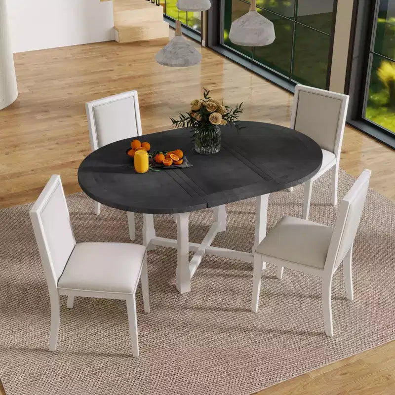 GDFStudio Judith 5 Piece Dining Set with Extendable Round Table and Upholstered Chairs