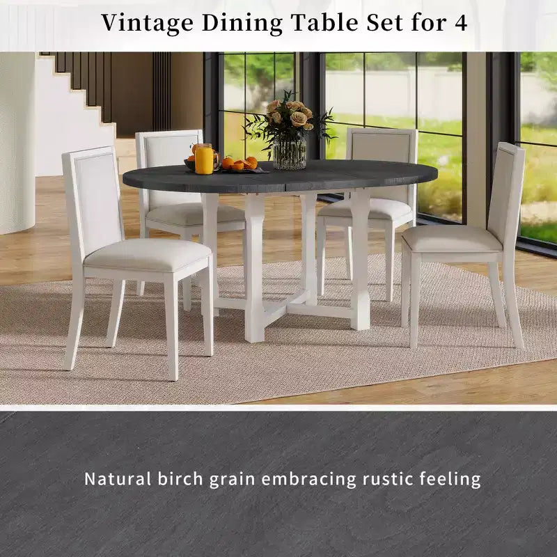 GDFStudio Judith 5 Piece Dining Set with Extendable Round Table and Upholstered Chairs