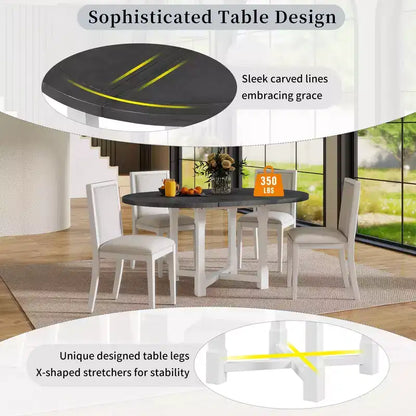GDFStudio Judith 5 Piece Dining Set with Extendable Round Table and Upholstered Chairs