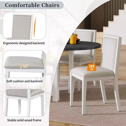 GDFStudio Judith 5 Piece Dining Set with Extendable Round Table and Upholstered Chairs