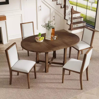 GDFStudio Judith 5 Piece Dining Set with Extendable Round Table and Upholstered Chairs