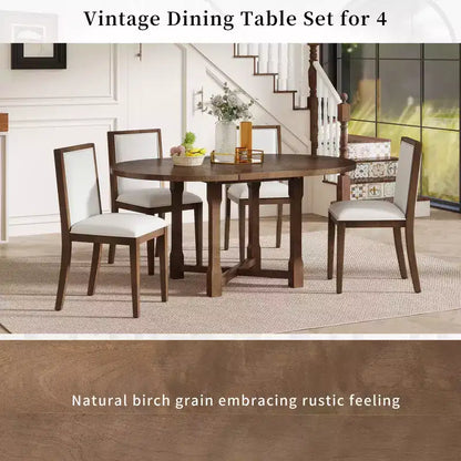 GDFStudio Judith 5 Piece Dining Set with Extendable Round Table and Upholstered Chairs