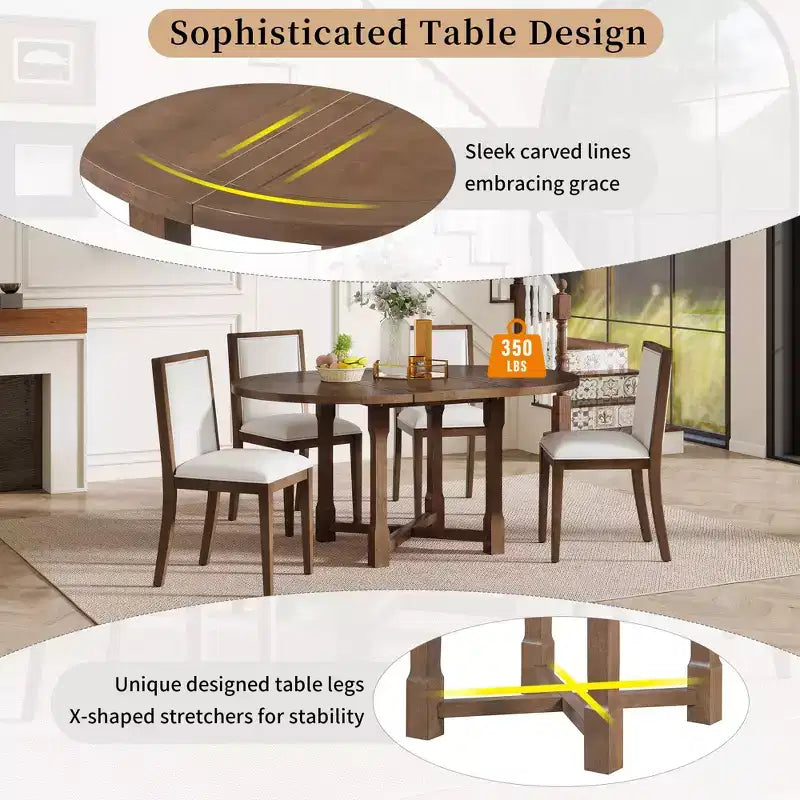 GDFStudio Judith 5 Piece Dining Set with Extendable Round Table and Upholstered Chairs