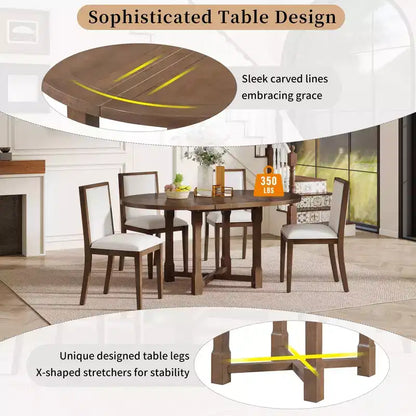 GDFStudio Judith 5 Piece Dining Set with Extendable Round Table and Upholstered Chairs