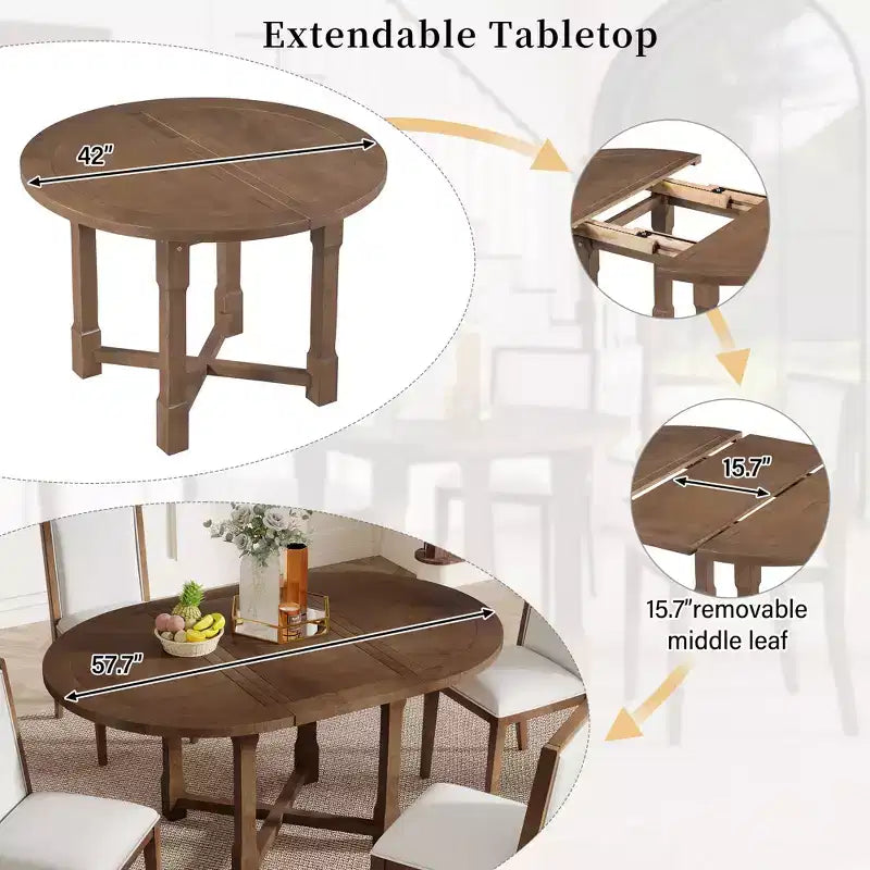 GDFStudio Judith 5 Piece Dining Set with Extendable Round Table and Upholstered Chairs