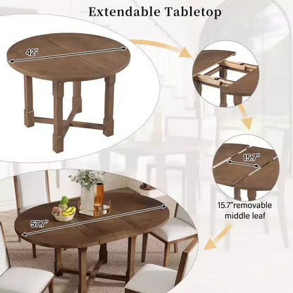 GDFStudio Judith 5 Piece Dining Set with Extendable Round Table and Upholstered Chairs