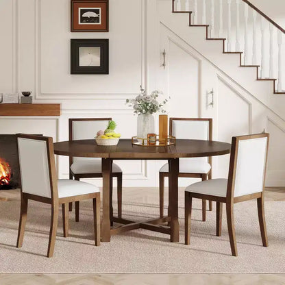 GDFStudio Judith 5 Piece Dining Set with Extendable Round Table and Upholstered Chairs