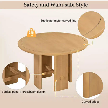 GDFStudio Katte 5 Piece Dining Table Set with Round Solid Wood Dining Table and Upholstered Chairs