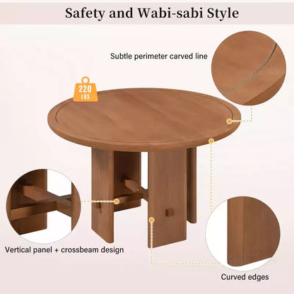 GDFStudio Katte 5 Piece Dining Table Set with Round Solid Wood Dining Table and Upholstered Chairs