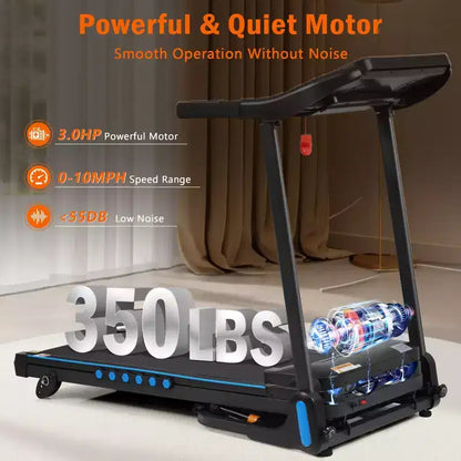 Whisen Home Folding Exercise Machine Treadmill with Cushioned Platform