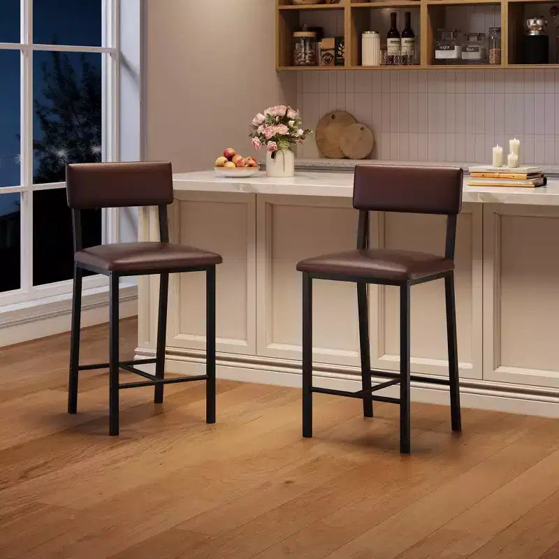Bar Stools Set of 4, Upholstered Counter Height Bar Stools with Backrest and Footrest, Tall Bar Chairs with Thick Cushion, for Dining Room