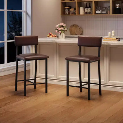 Bar Stools Set of 4, Upholstered Counter Height Bar Stools with Backrest and Footrest, Tall Bar Chairs with Thick Cushion, for Dining Room