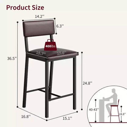 Bar Stools Set of 4, Upholstered Counter Height Bar Stools with Backrest and Footrest, Tall Bar Chairs with Thick Cushion, for Dining Room