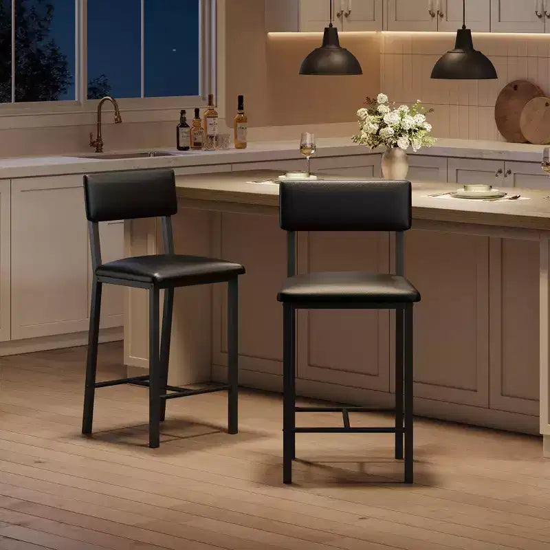 Bar Stools Set of 4, Upholstered Counter Height Bar Stools with Backrest and Footrest, Tall Bar Chairs with Thick Cushion, for Dining Room
