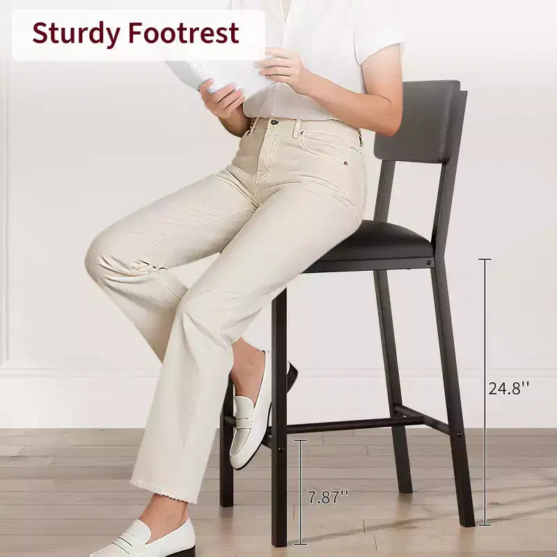 Bar Stools Set of 4, Upholstered Counter Height Bar Stools with Backrest and Footrest, Tall Bar Chairs with Thick Cushion, for Dining Room