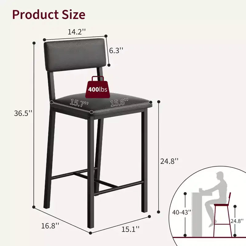 Bar Stools Set of 4, Upholstered Counter Height Bar Stools with Backrest and Footrest, Tall Bar Chairs with Thick Cushion, for Dining Room